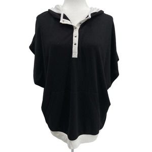 NWT Isle by Melis Kozan Henley Hooded Top Black White Pullover Size Medium‎
